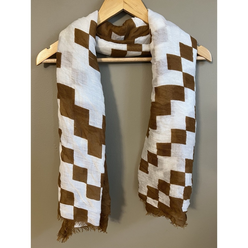 Geometric Diamond Scarf Brown Oversized Gauze Wrap Fringed Lightweight 50x46